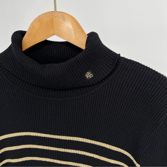 Lauren Ralph Lauren Womens Turtleneck Gold Metallic Striped Sweater Size XXL - Picture 3 of 11